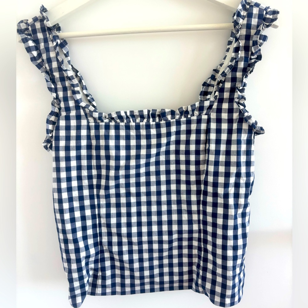 J. Crew Blue and White Flutter Sleeve Gingham Bustier Tank Top size XS